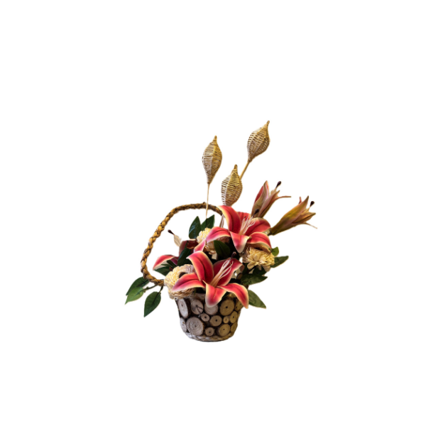 Rustic Lily Wood Pot